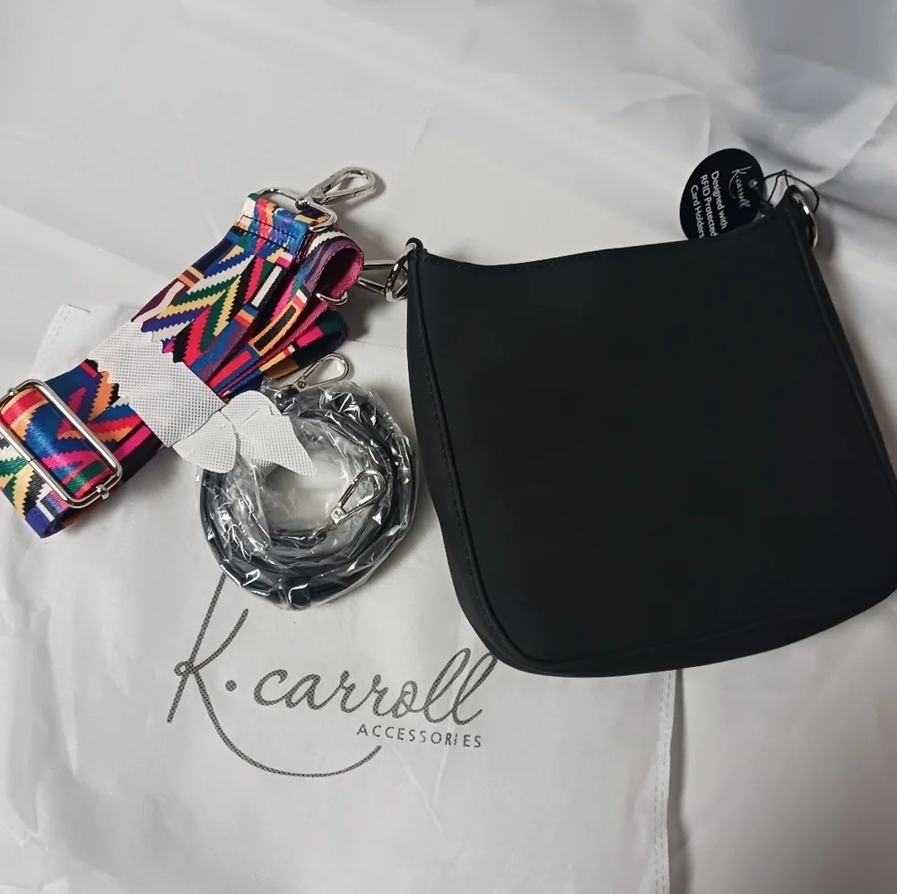NWT K. CARROLL Ashley Crossbody Black Bag w/2 removable straps **